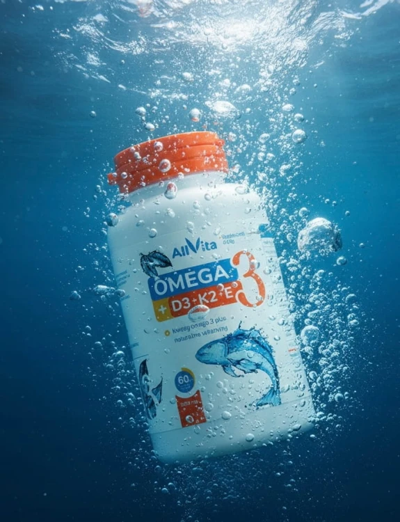 Omega 3 1000 mg TG+ D3 2000 IU + K2 MK7 50 mcg + E 12 mg 60 kaps. Allvita