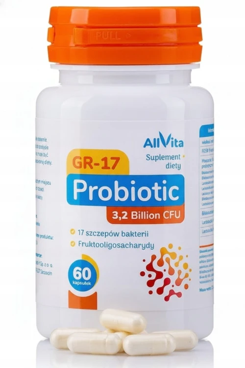Probiotyk na jelita GR-17 + FOS 17 szczepów 60 kaps IBS SIBO Allvita