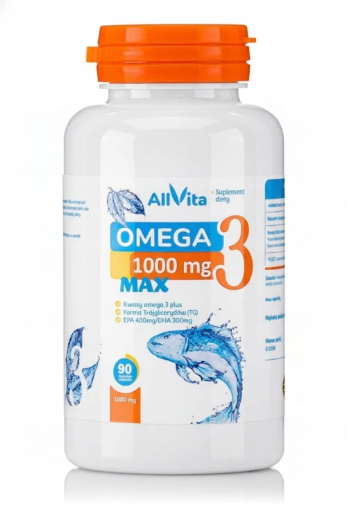 Omega 3 1000 mg MAX 400EPA/300DHA 90 kaps Kuracja na 3 miesiące Allvita