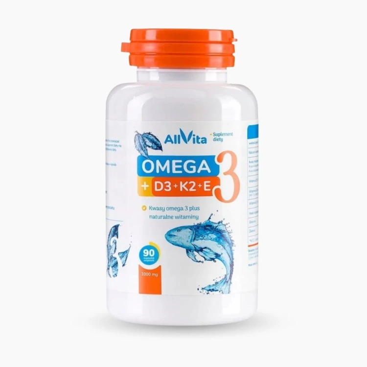 Omega 3 1000 mg (TG) D3 2000IU + K2 MK7 50 mcg + E 12 mg 90 kaps. Allvita 2.jpg