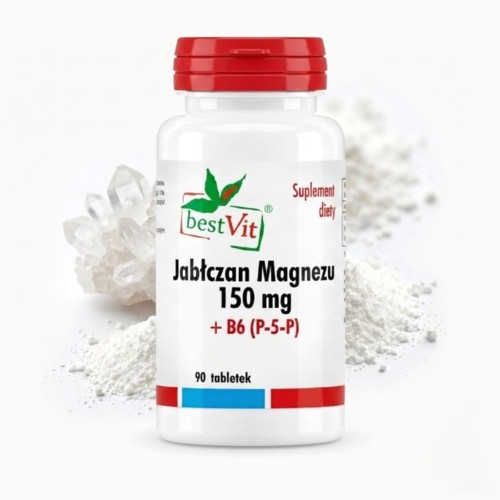 Magnez Jabłczan Magnezu + Witamina B6 (P-5-P) 150 mg 90 tab Bestvit.jpg