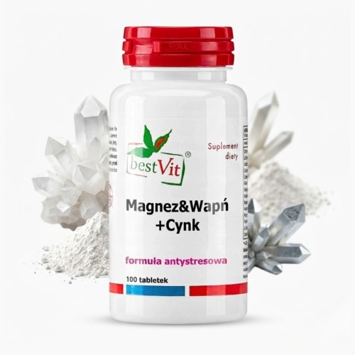 Magnez Wapń Cynk 100 tabletek formuła antystresowa Bestvit.jpg