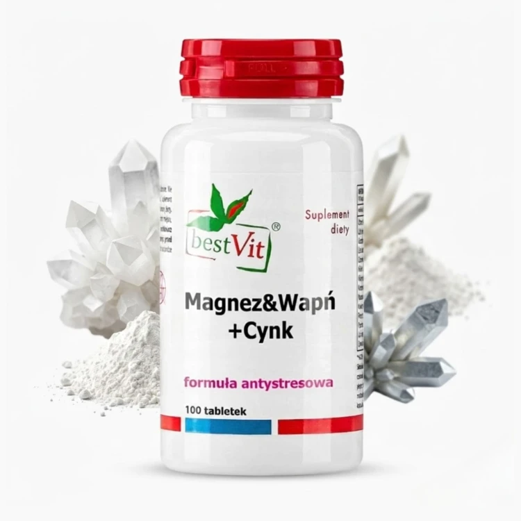 Magnez Wapń Cynk 100 tabletek formuła antystresowa Bestvit.jpg