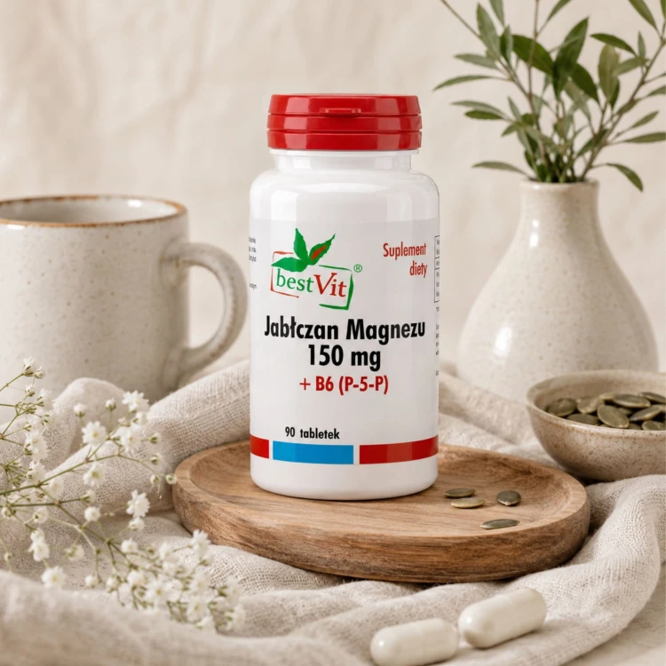 Magnez Jabłczan Magnezu + Witamina B6 (P-5-P) 150 mg 90 tab Bestvit (2).jpg