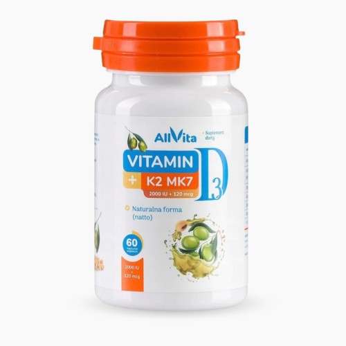 Witamina D3+K2 Mk-7 2000IU+120 mcg 60 kapsułek Allvita 100% naturalna.jpg