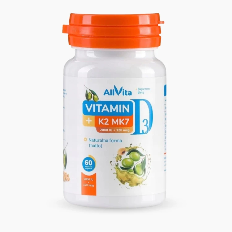 Witamina D3+K2 Mk-7 2000IU+120 mcg 60 kapsułek Allvita 100% naturalna.jpg