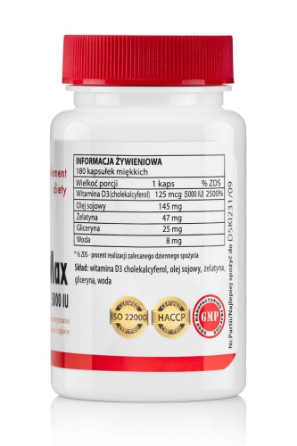 Witamina D3 Max 5000 IU 180 kapsułek miękkich Bestvit skład